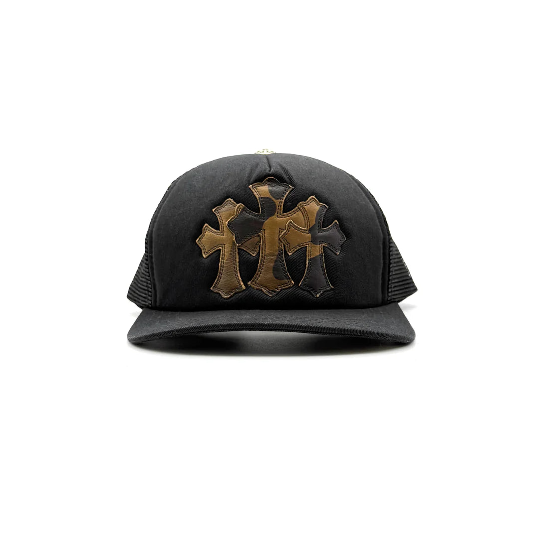Triple Cross Patch Trucker Hat Black/Camo