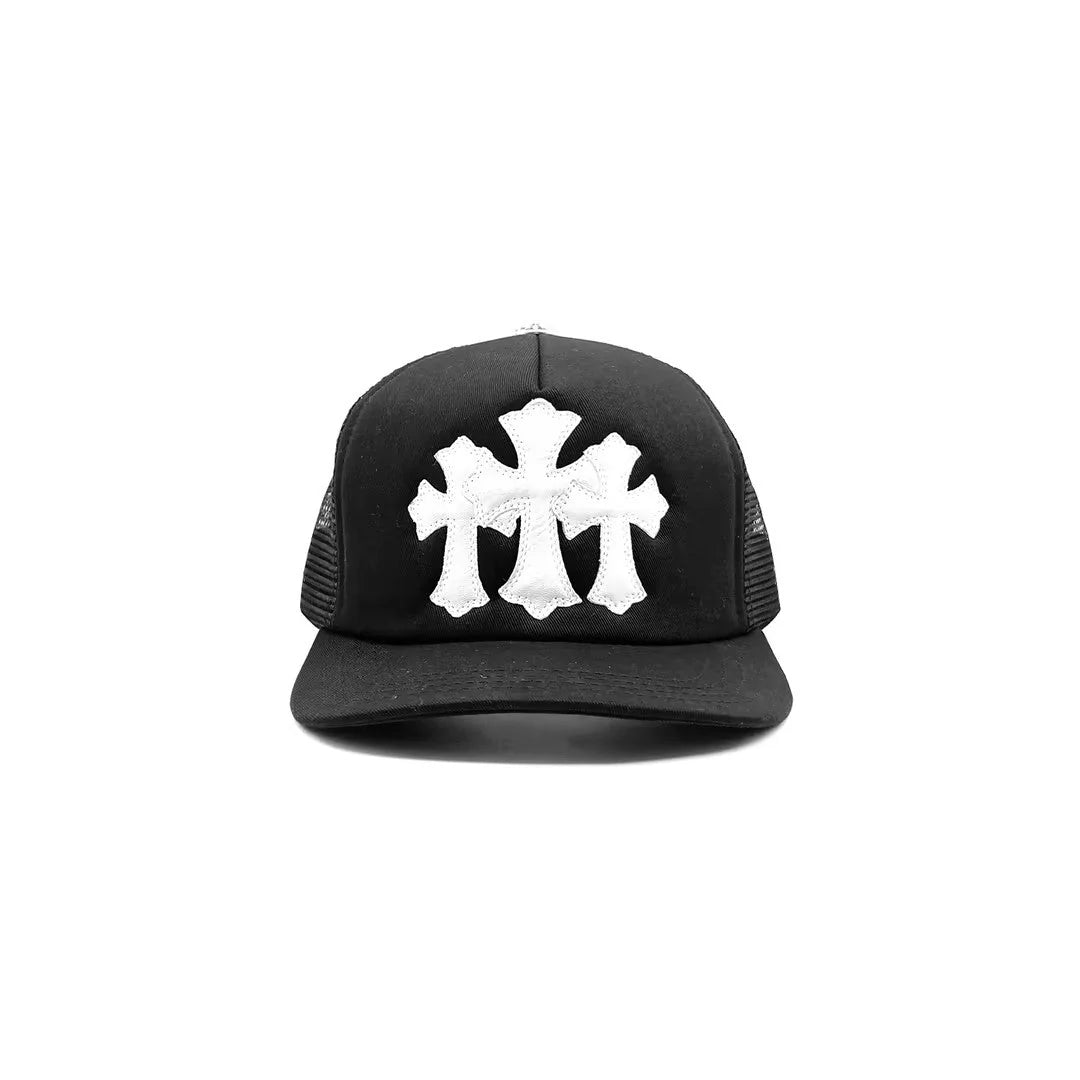 Triple Cross Patch Trucker Hat Black/White